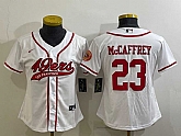 Women's San Francisco 49ers #23 Christian McCaffrey White With Patch Cool Base Stitched Baseball Jersey,baseball caps,new era cap wholesale,wholesale hats